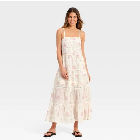a new day Dresses & Skirts - a new day Cream and Pink Floral Maxi Dress